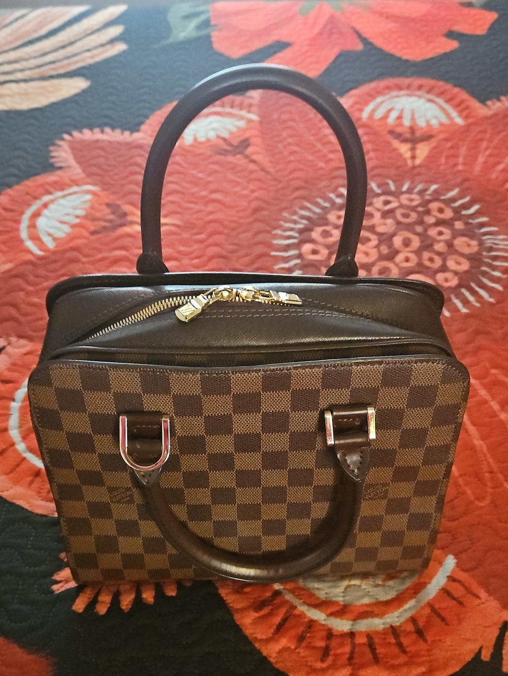 Brown Checkered Satchel Handbag